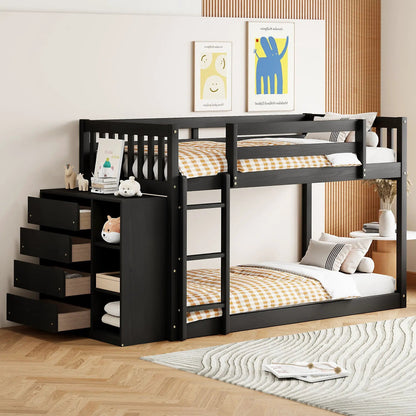 Bunk Bed With Four Drawers and Three Shelves