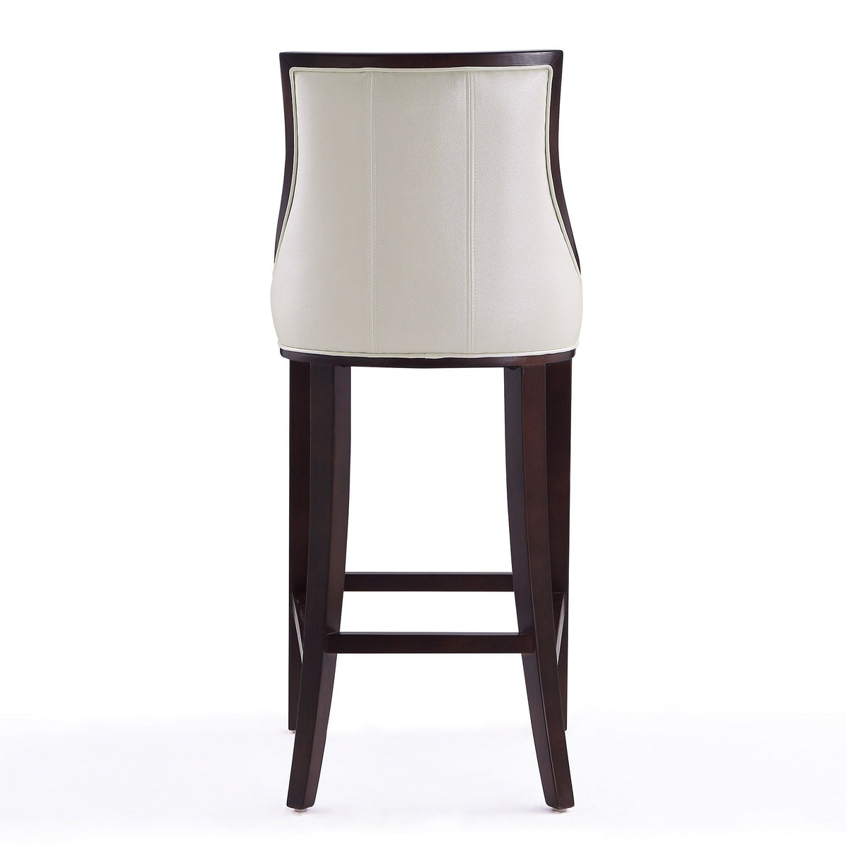 White bar height stool with cream upholstered back and dark wood frame, traditional 28-30 in on Tampa Home & Garden Store