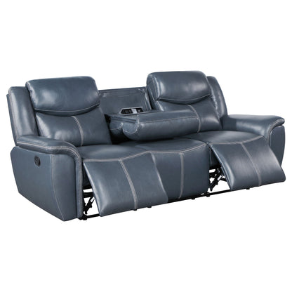 Blue Motion Reclining Sofa And Center Console