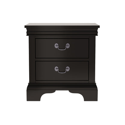 Black wood nightstand with two drawers and silver handles, traditional accent table on Tampa Home & Garden Store