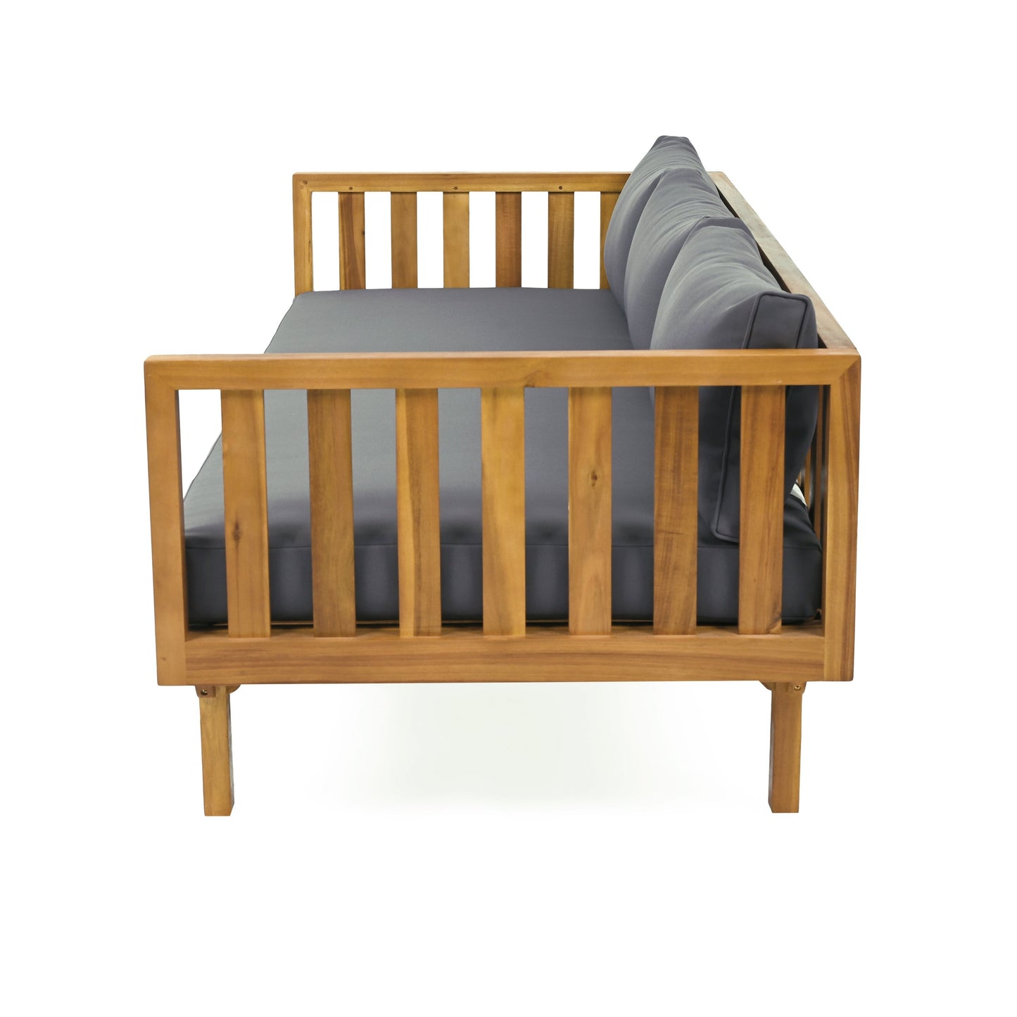 Claremont 3 Seater Daybed by HouseOfZazla with gray cushions on acacia wood frame on Tampa Home & Garden Store