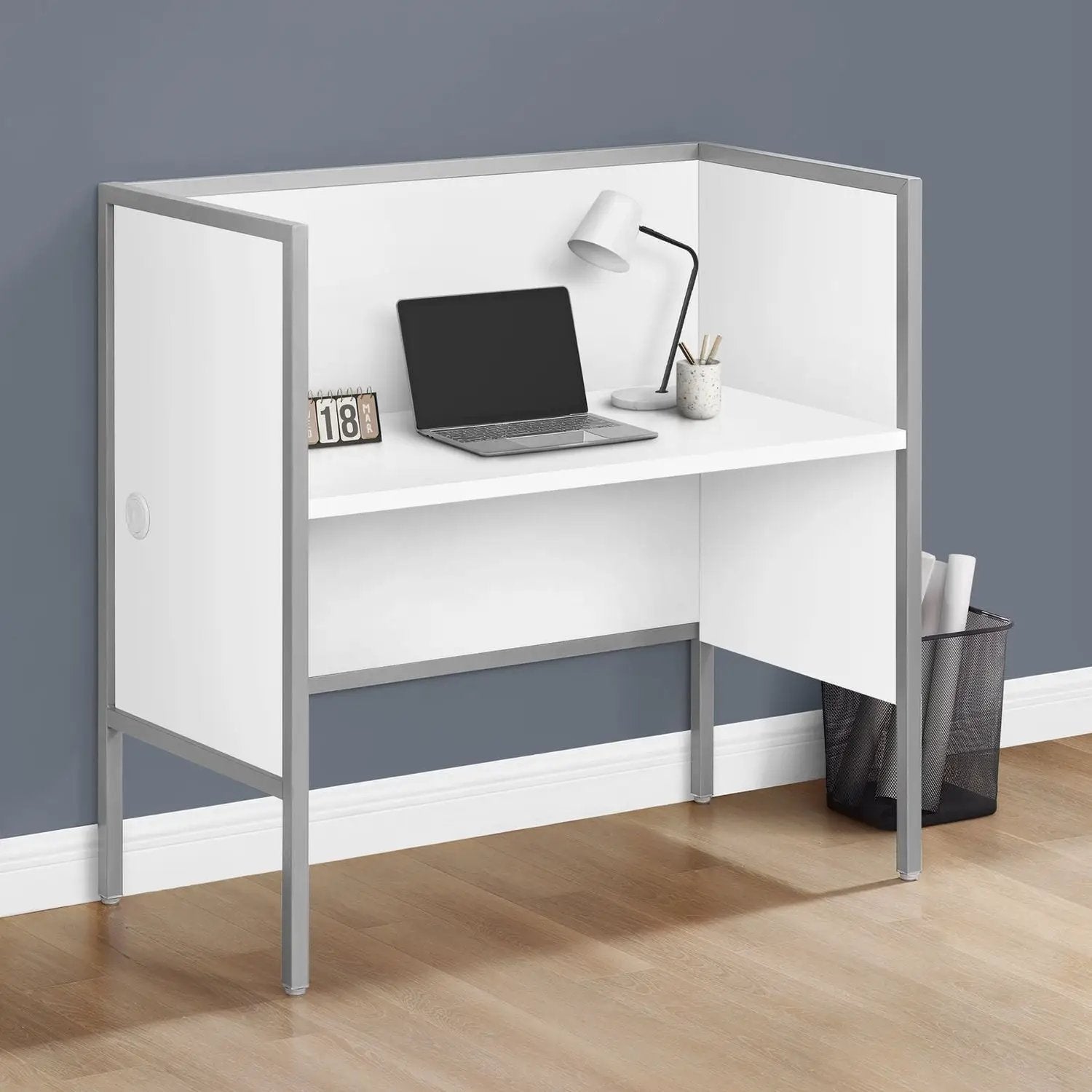 Office cubicle desk, commercial grade white surface with gray metal frame on Tampa Home & Garden Store