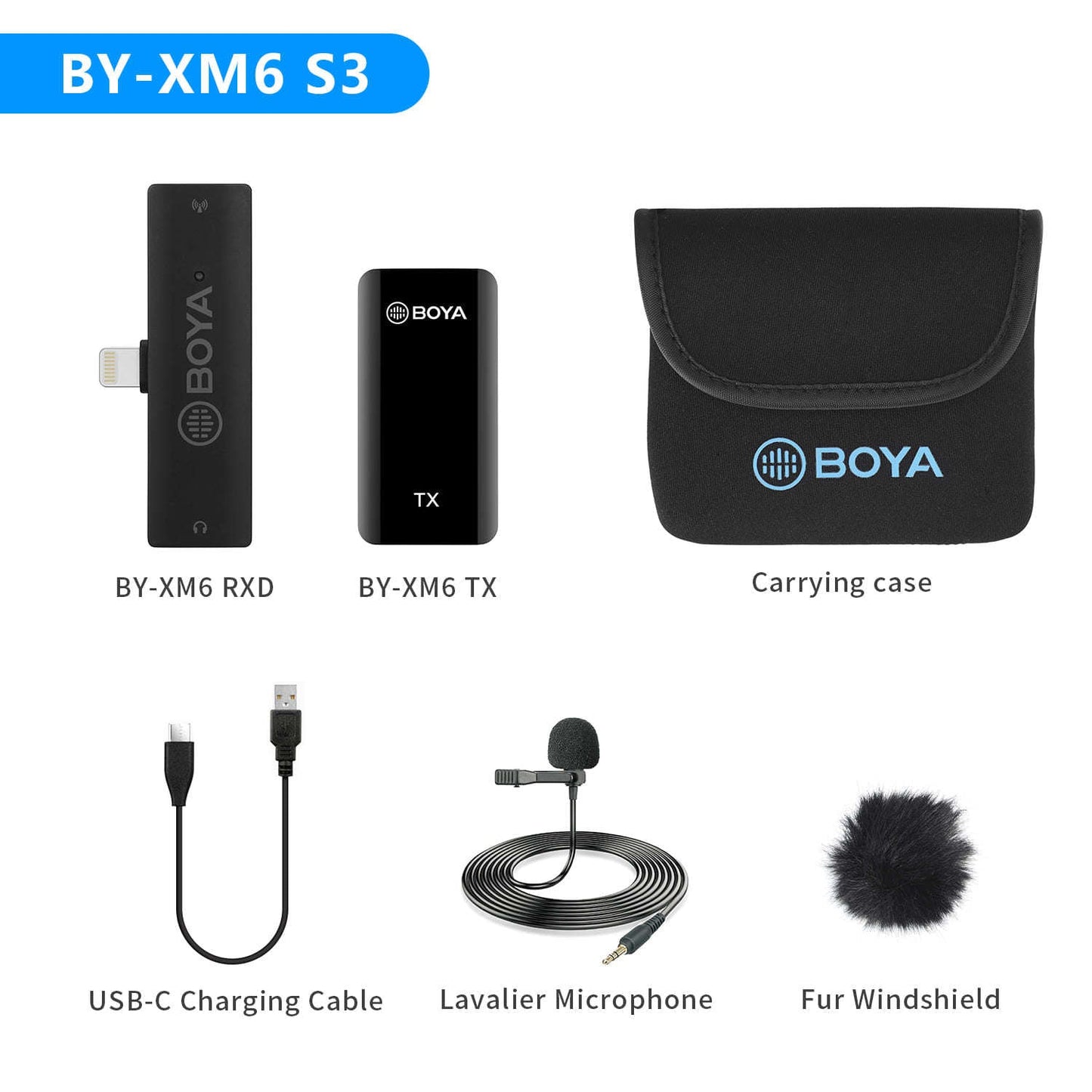 Three-piece clip-on wireless microphone kit BY-XM6 RXD and TX with BOYA carrying case on Tampa Home & Garden Store