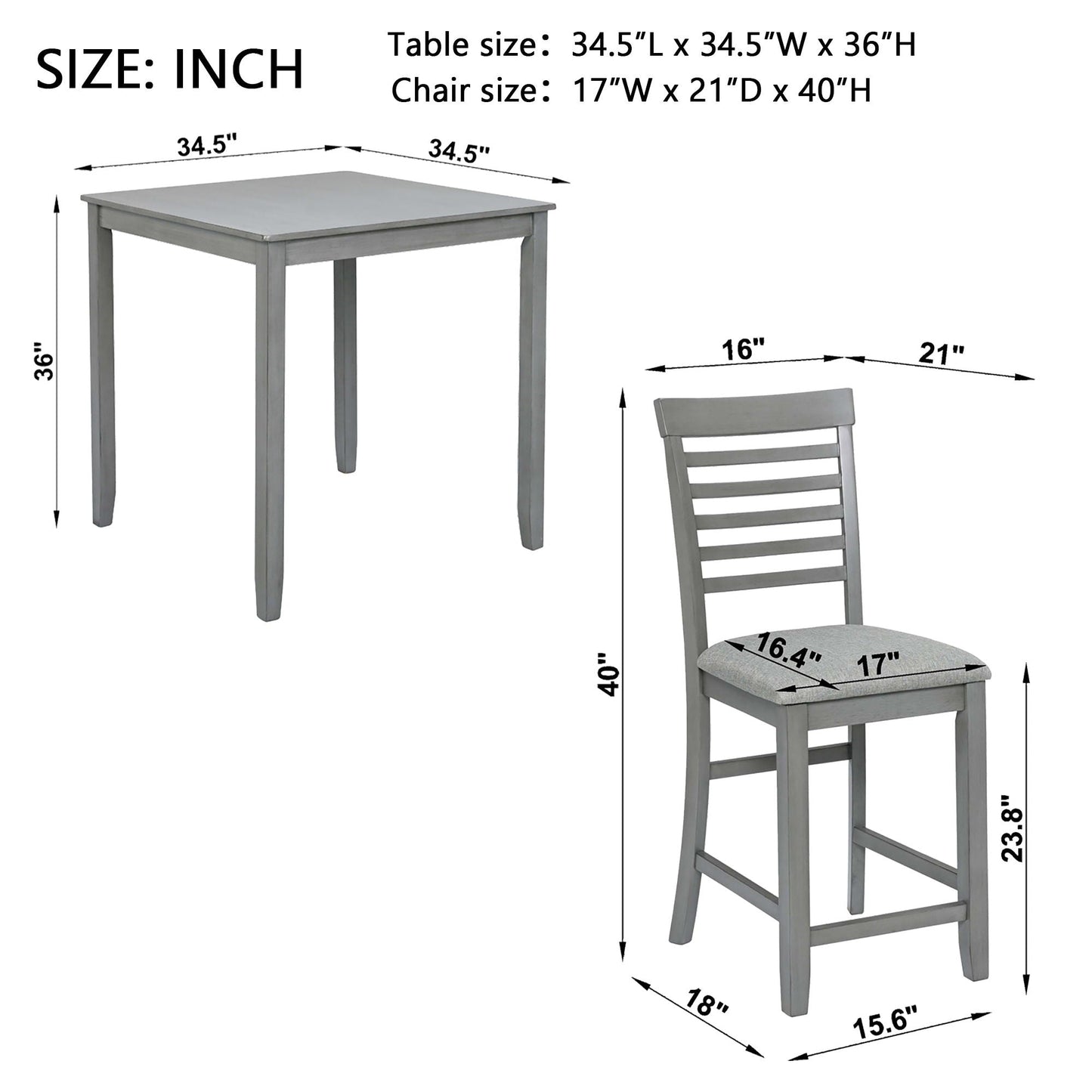Square Counter Height Dining Table and 4 Chairs