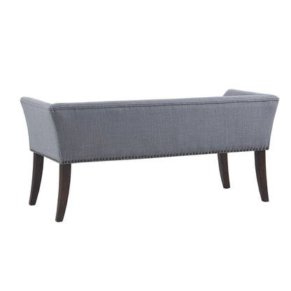 Elegant Design Upholstered Bench in gray fabric with solid wood frame and nailhead trim on Tampa Home & Garden Store