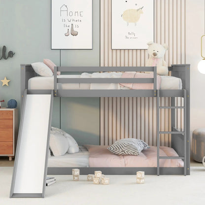 Gray bunk bed with slide and ladder, teddy on top bunk, Unique Piece Furniture on Tampa Home & Garden Store