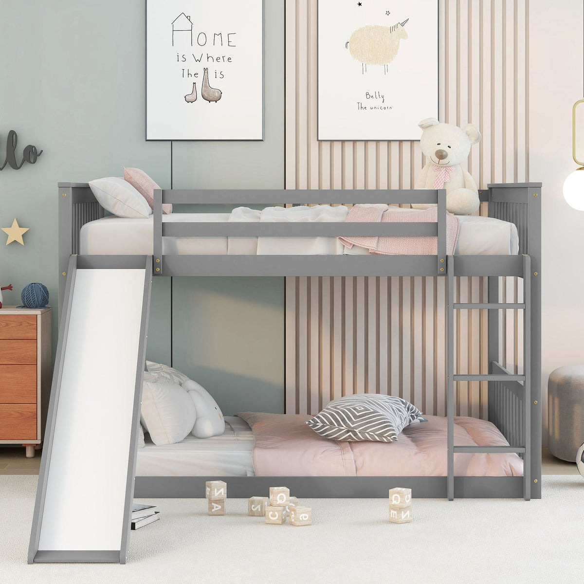 Bunk Bed With Slide And Ladder gray metal frame by HouseOfZazla on Tampa Home & Garden Store