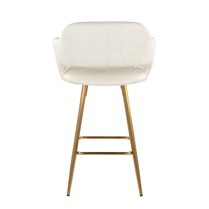 Pair of cream fixed-height counter stools with gold-tone legs and footrests by HouseOfZazla on Tampa Home & Garden Store