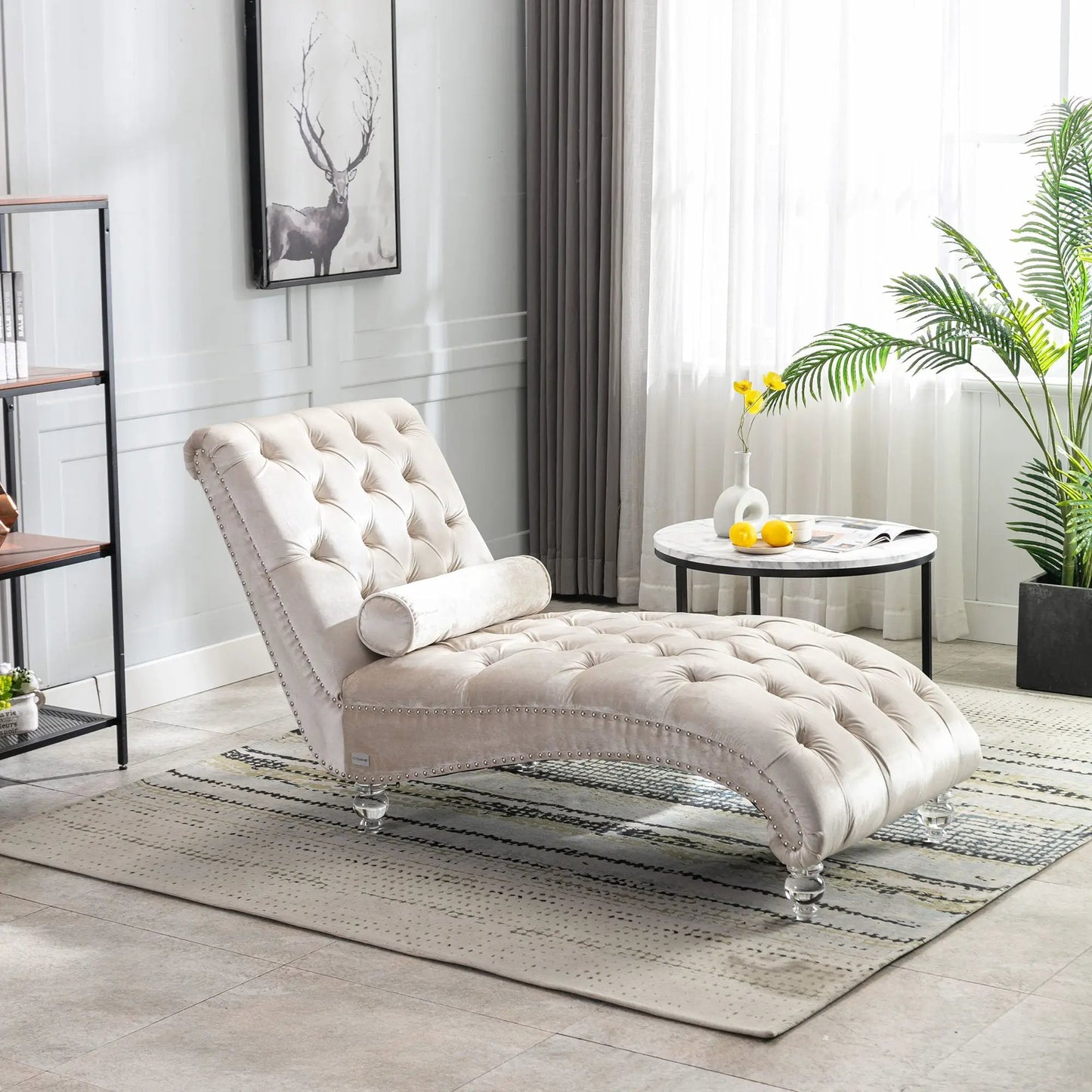 Indoor Chaise Lounge With Button Tufted Pillow
