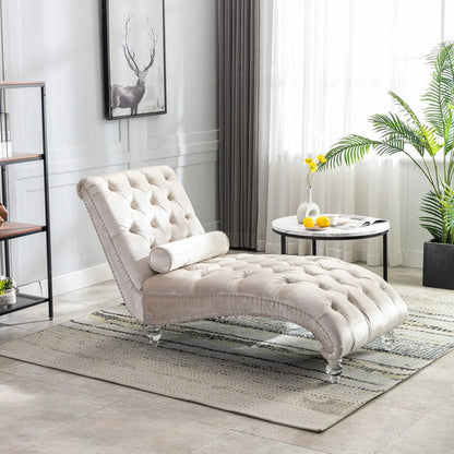 Indoor Chaise Lounge With Button Tufted Pillow