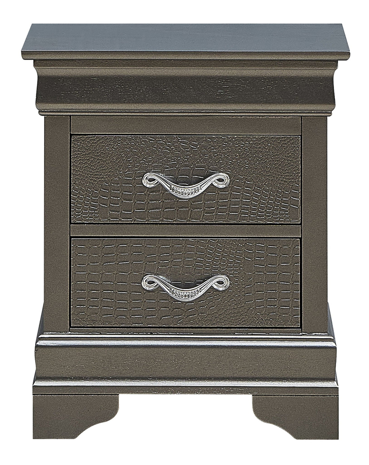 Accent nightstand with textured reptile-skin drawer front and crystal pulls finish HouseOfZazla on Tampa Home & Garden Store