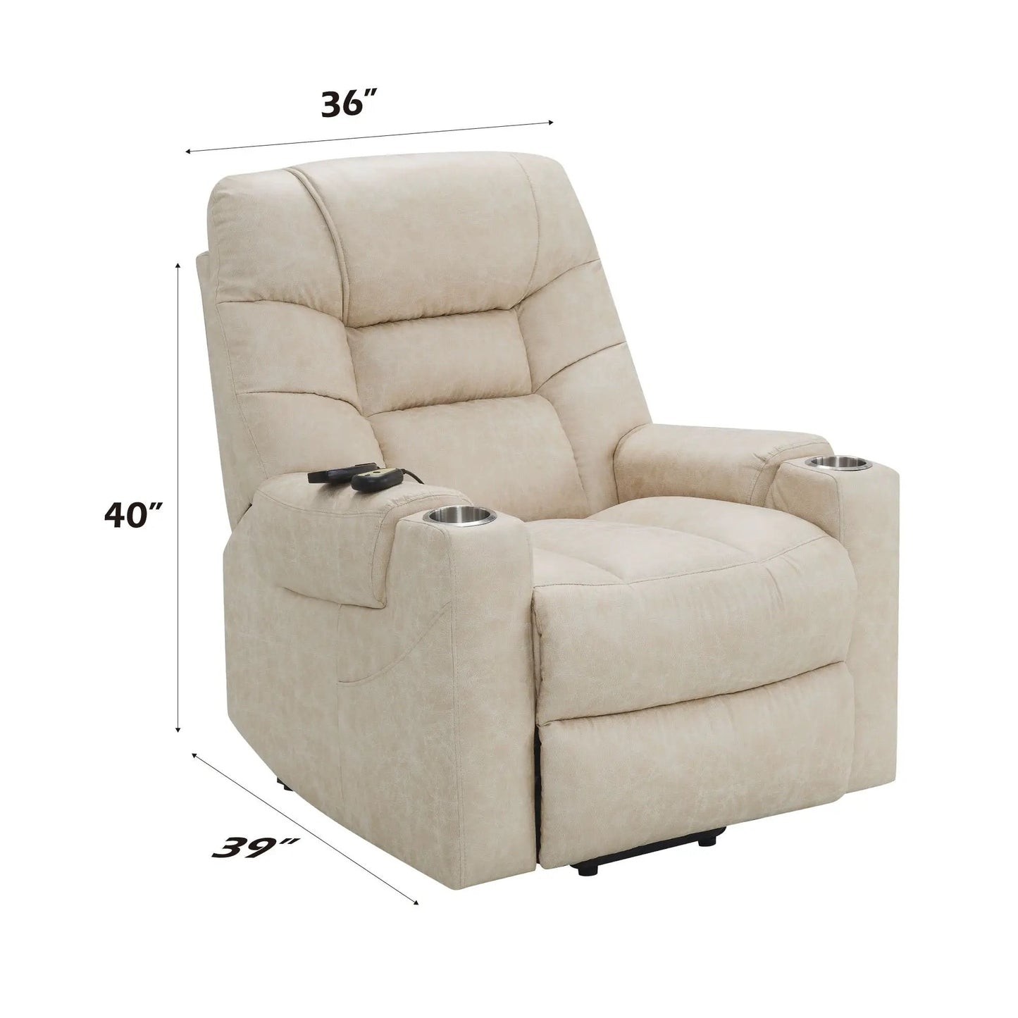 Nairi Leather Aire Power Motion Recliner With Lift in ivory featuring built-in cupholders on Tampa Home & Garden Store