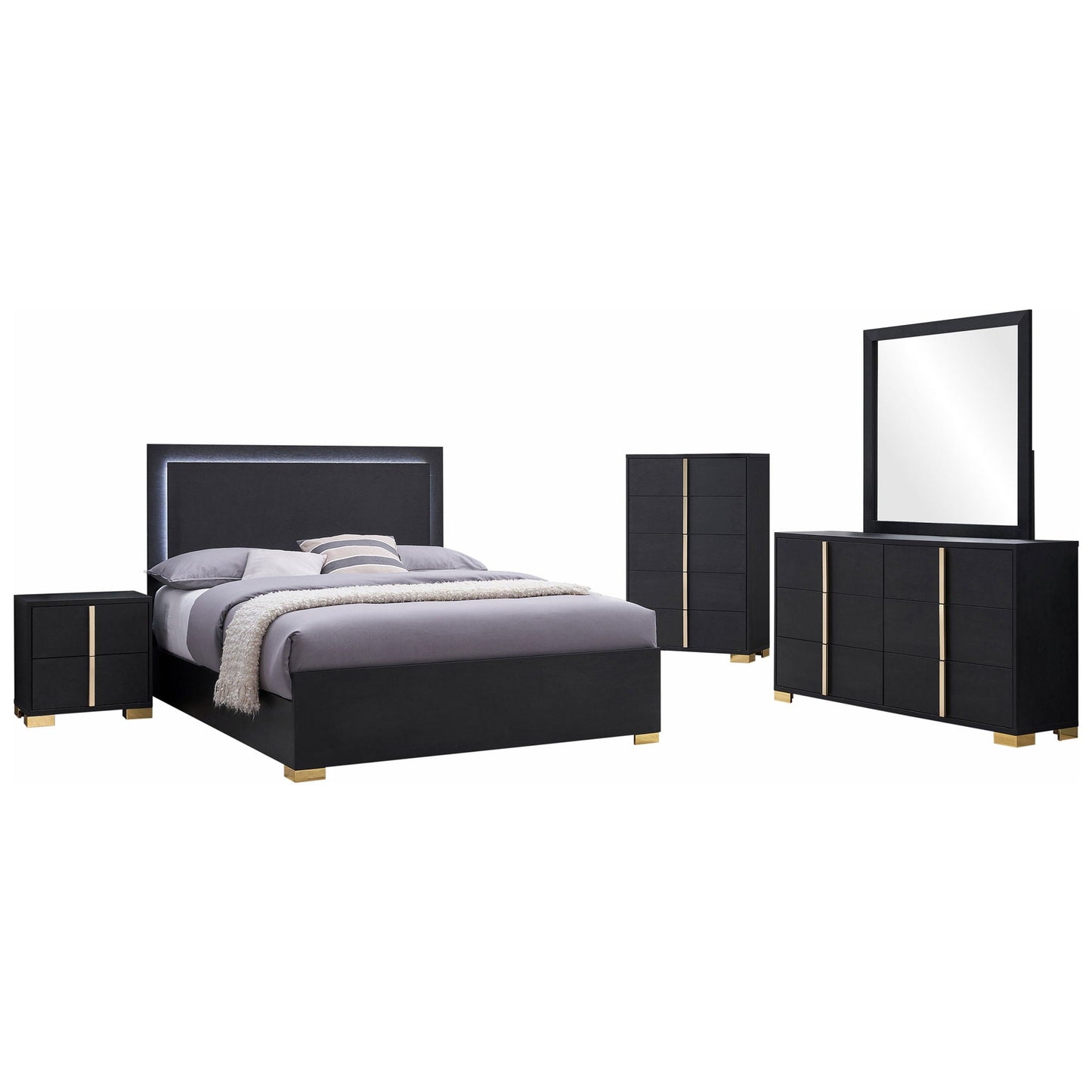 Jeremiah Modern Bedroom Set and Led Headboard