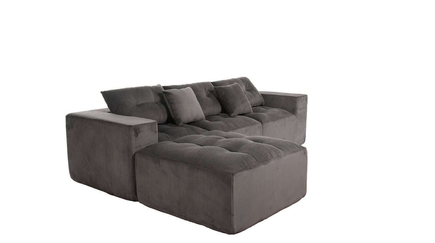 Vintage Corduroy L Shaped Sofa and Modular Frame