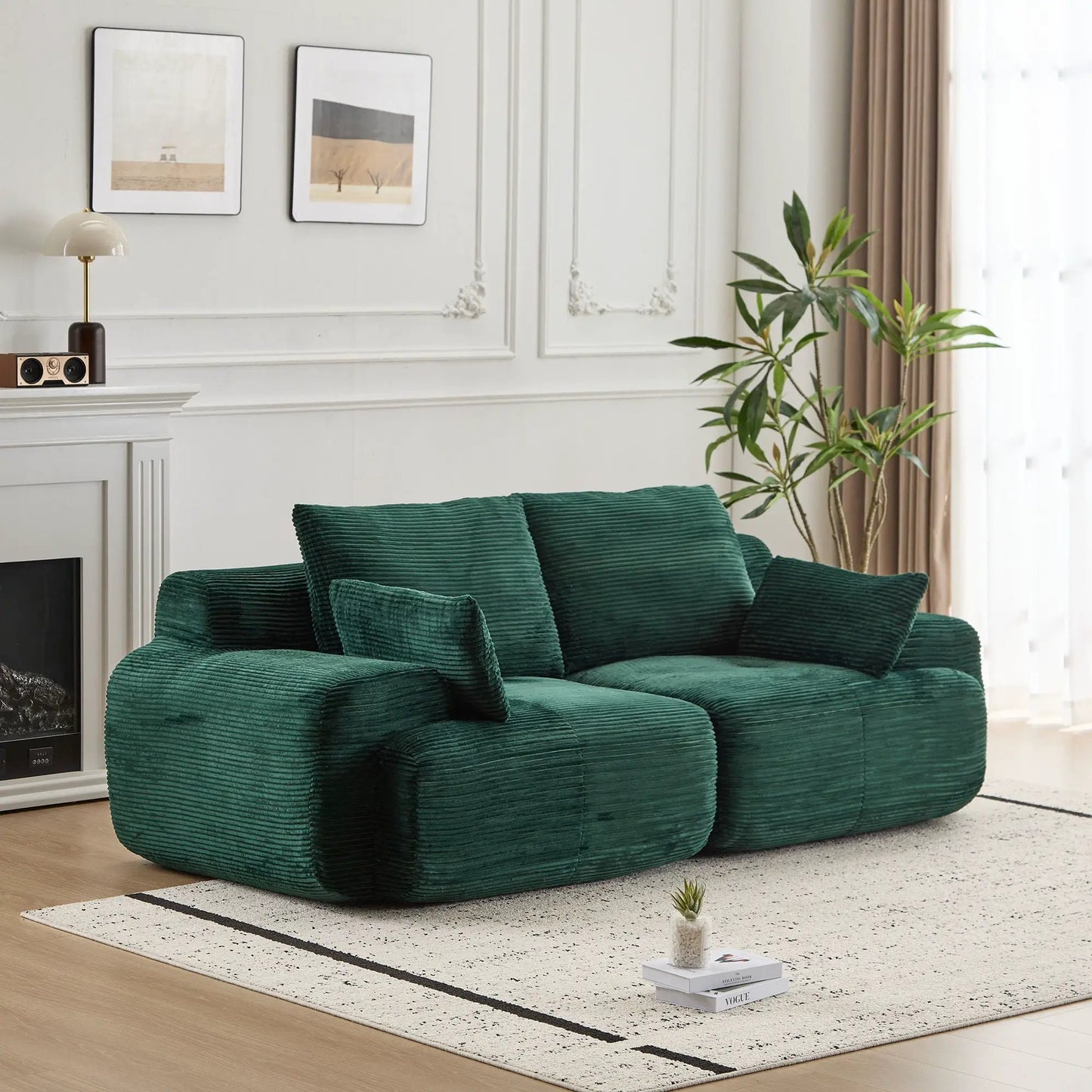 2 Seater Large Sectional Sofa in emerald green corduroy by Unique Piece Furniture, stationary on Tampa Home & Garden Store