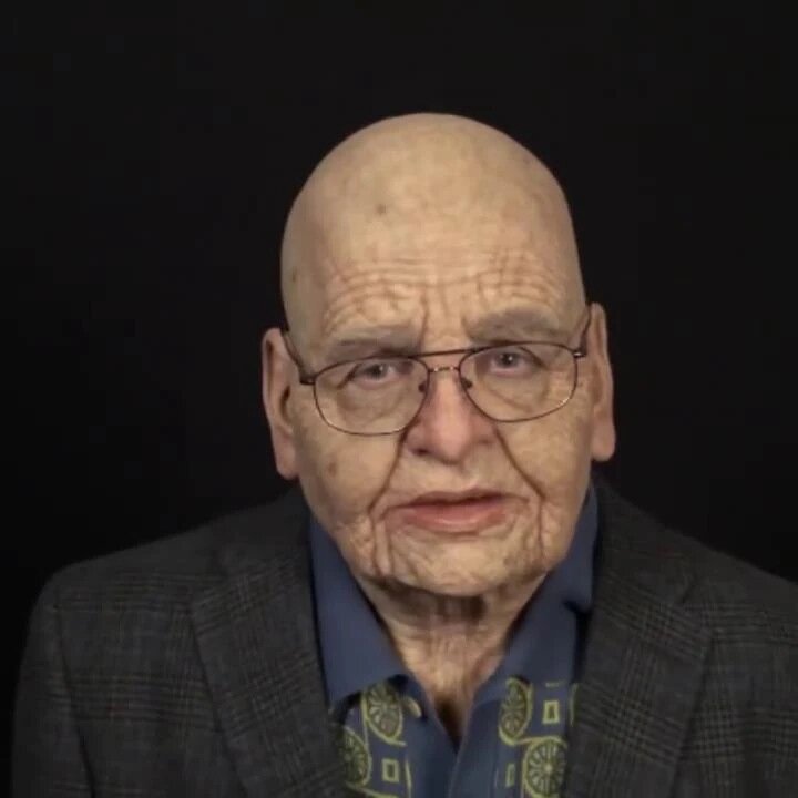 Realistic Old Man Halloween Mask with bald head and glasses on Tampa Home & Garden Store