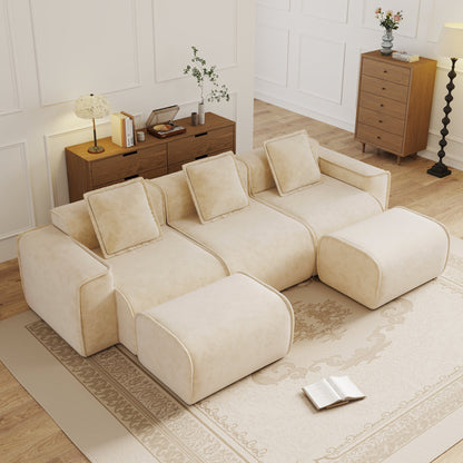 HouseOfZazla Streamlined Design Modular 3-Seat U-Shape Sectional Sofa beige fabric on Tampa Home & Garden Store