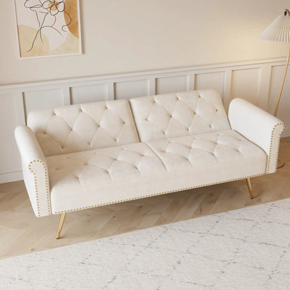 Luxurious sofa bed with nail head trim and pillow, futon sofa from Unique Piece Furniture on Tampa Home & Garden Store