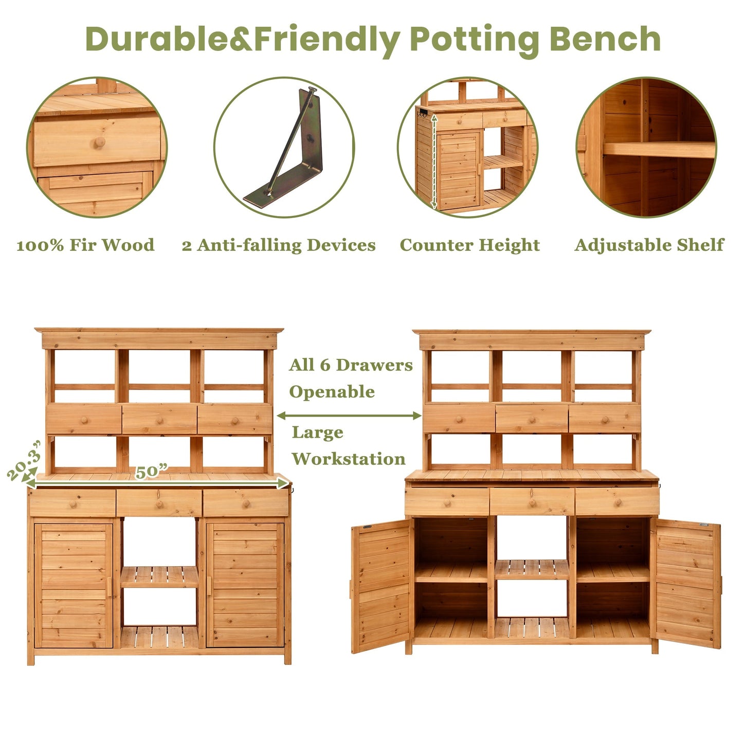 TOPMAX 65.7'' tall garden potting benches with hutch, fir wood, pair by HouseOfZazla on Tampa Home & Garden Store
