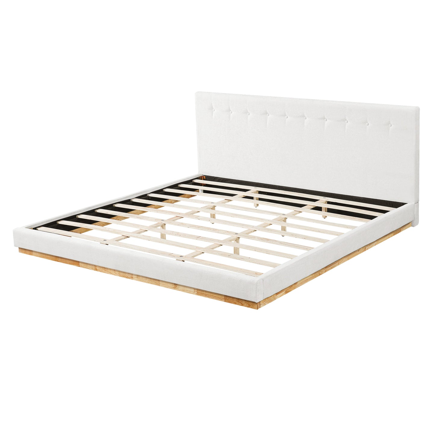 Platform bed with white upholstered headboard in solid rubber wood by HouseOfZazla on Tampa Home & Garden Store