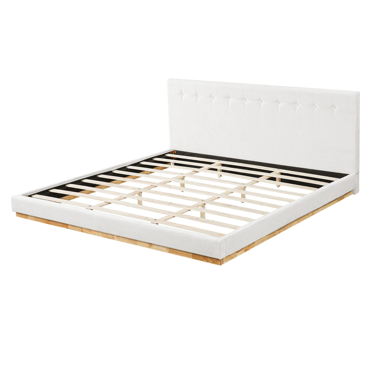 Platform bed with white upholstered headboard in solid rubber wood by HouseOfZazla on Tampa Home & Garden Store