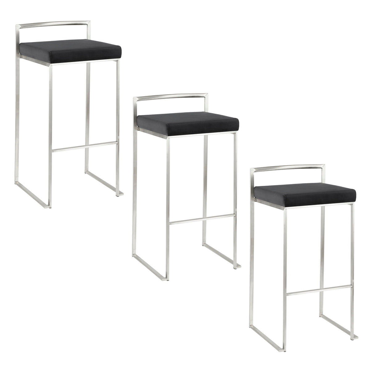 Contemporary stackable barstools with padded black seats and chrome frames set of 3 on Tampa Home & Garden Store