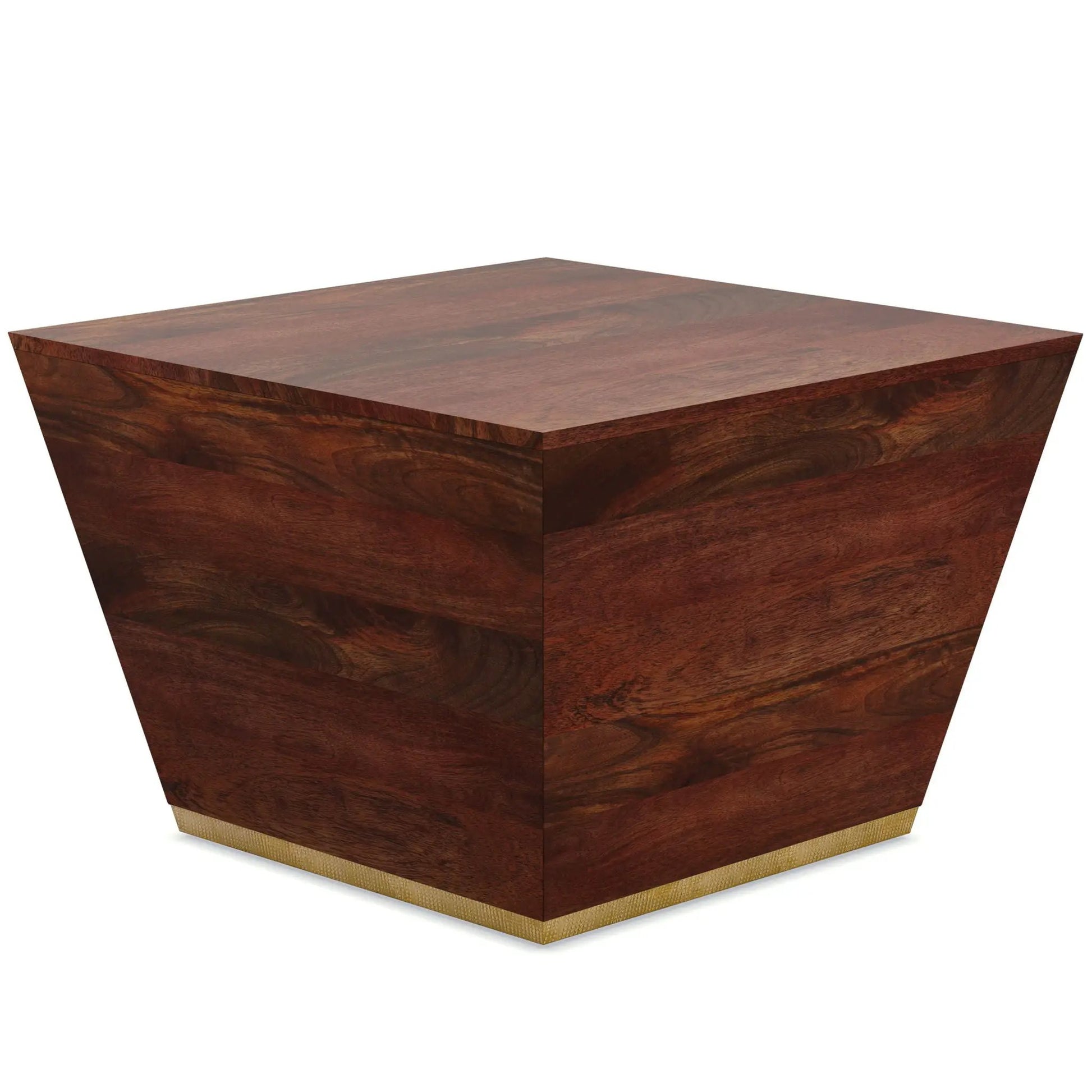 Abba handcrafted coffee table in dark walnut wood with beveled faceted sides and gold trim on Tampa Home & Garden Store