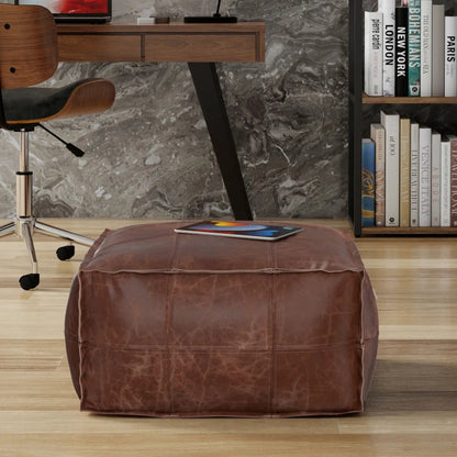 Sheffield Handcrafted Square Buffalo Leather Pouf