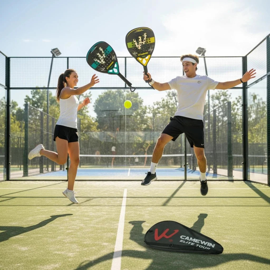 Carbon Fiber Padel Racket with non-slip grip handle EstaliosFit in action on a court on Tampa Home & Garden Store