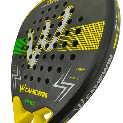Carbon fiber padel racket with EVA memory foam core, black and yellow EstaliosFit fitness gear on Tampa Home & Garden Store