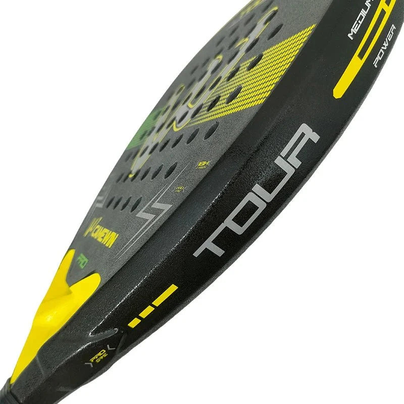 Padel racket carbon fiber EstaliosFit EVA memory foam core, black with yellow accents on Tampa Home & Garden Store