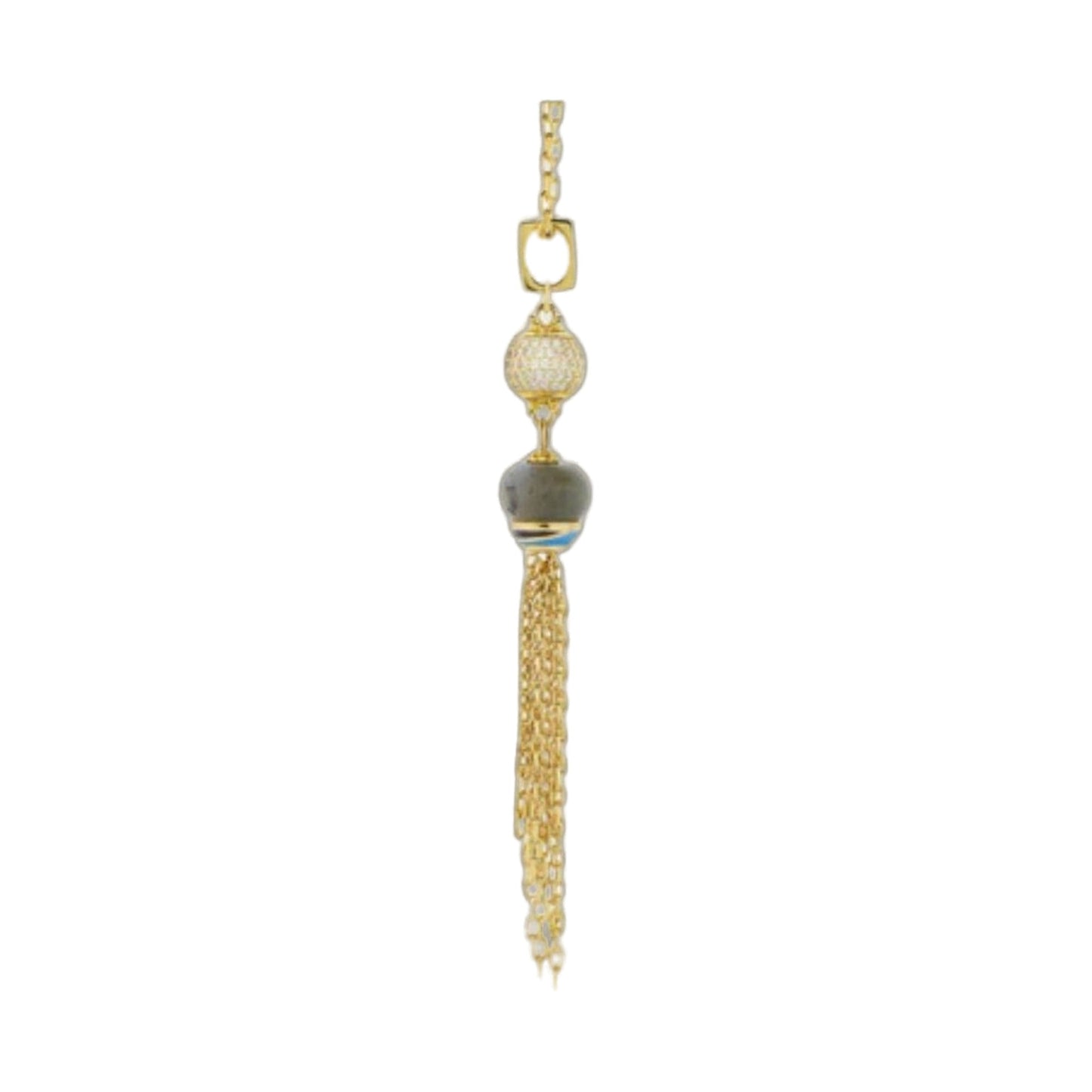 Blue Dream Necklace gold-tone chain with geometric charm and crystal bead tassel blue-gray stone on Tampa Home & Garden Store
