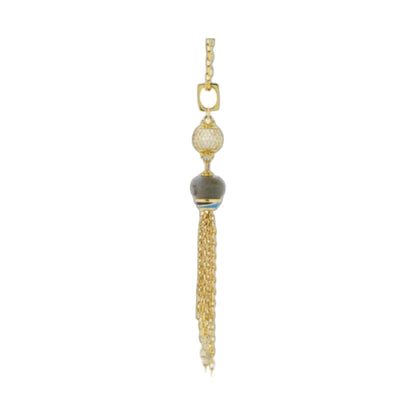 Blue Dream Necklace gold-tone chain with geometric charm and crystal bead tassel blue-gray stone on Tampa Home & Garden Store