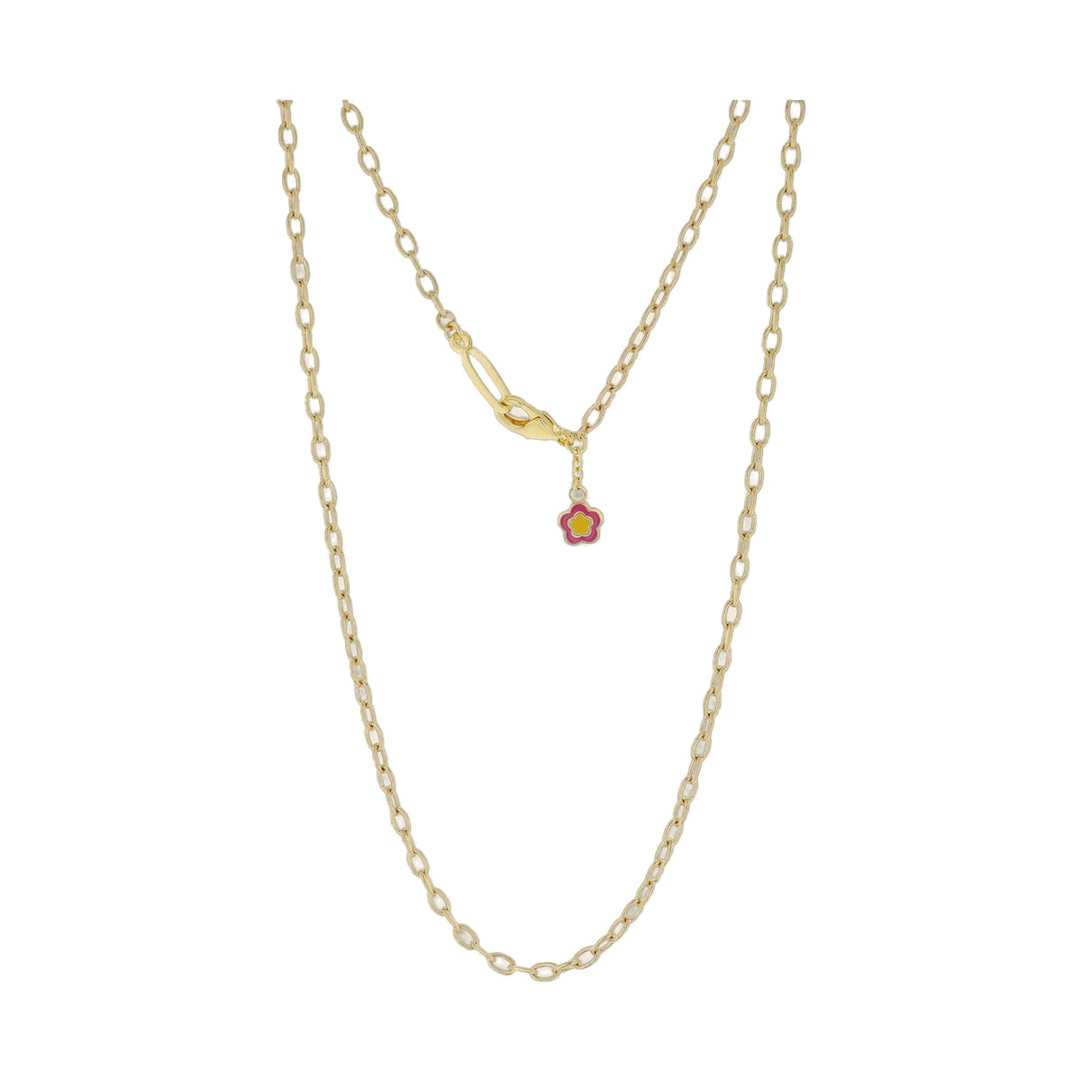 Eau Chain Necklace — Long Link gold-tone chain with pink flower charm on Tampa Home & Garden Store