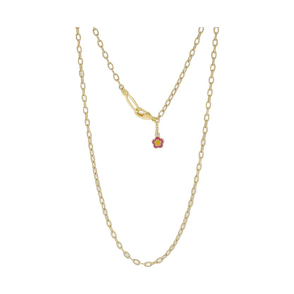 Eau Chain Necklace — Long Link gold-tone chain with pink flower charm on Tampa Home & Garden Store
