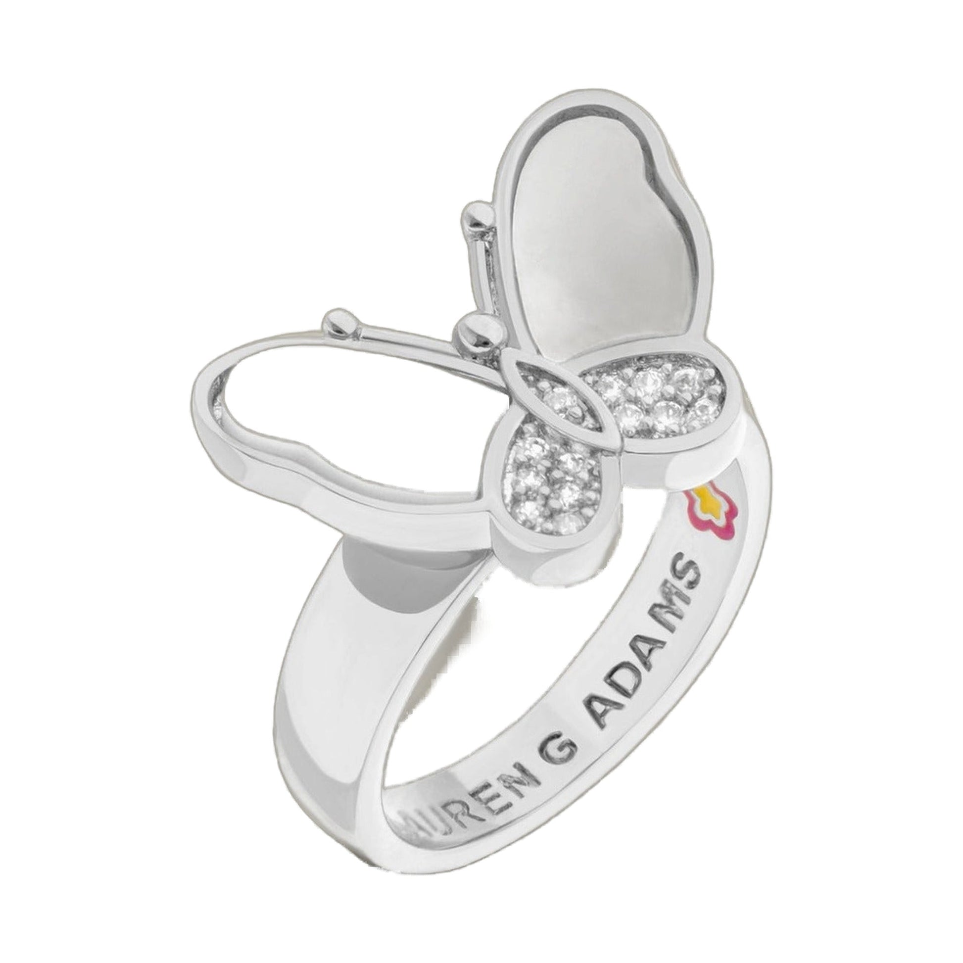 Mariposa Ring by Lauren G Adams, butterfly motif with pavé diamonds on a silver band on Tampa Home & Garden Store