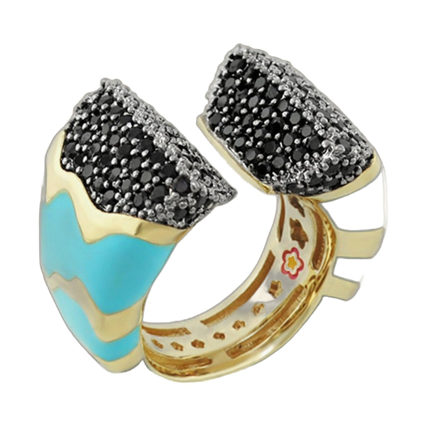 Cocktail ring Earth Wind & Fire Wave Pavé Tips by Lauren G Adams, band with black pavé stones on Tampa Home & Garden Store