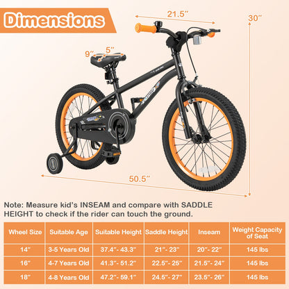 14-Inch Kids Bike Sport Bicycle for 3-5 Years Old with Adjustable Seat-14 inches