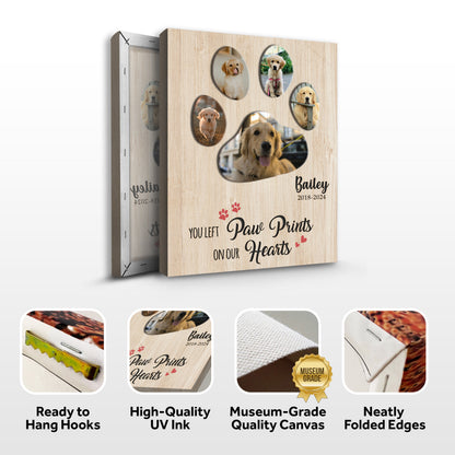 Pet memorial canvas You Left Paw Prints On Hearts II by Tailored Canvases with oval photo collage on Tampa Home & Garden Store