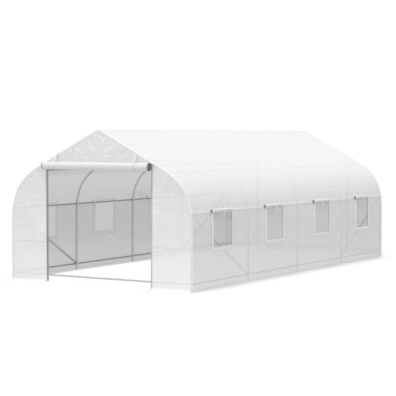 19.5 Ft x 9.8 Ft Outdoor Greenhouse w/ White PE Cover and Heavy Duty Steel Frame - Tampa Home & Garden Store