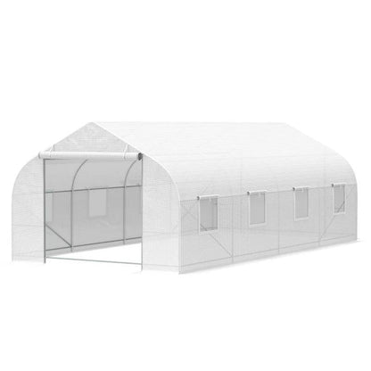 19.5 Ft x 9.8 Ft Outdoor Greenhouse w/ White PE Cover and Heavy Duty Steel Frame - Tampa Home & Garden Store
