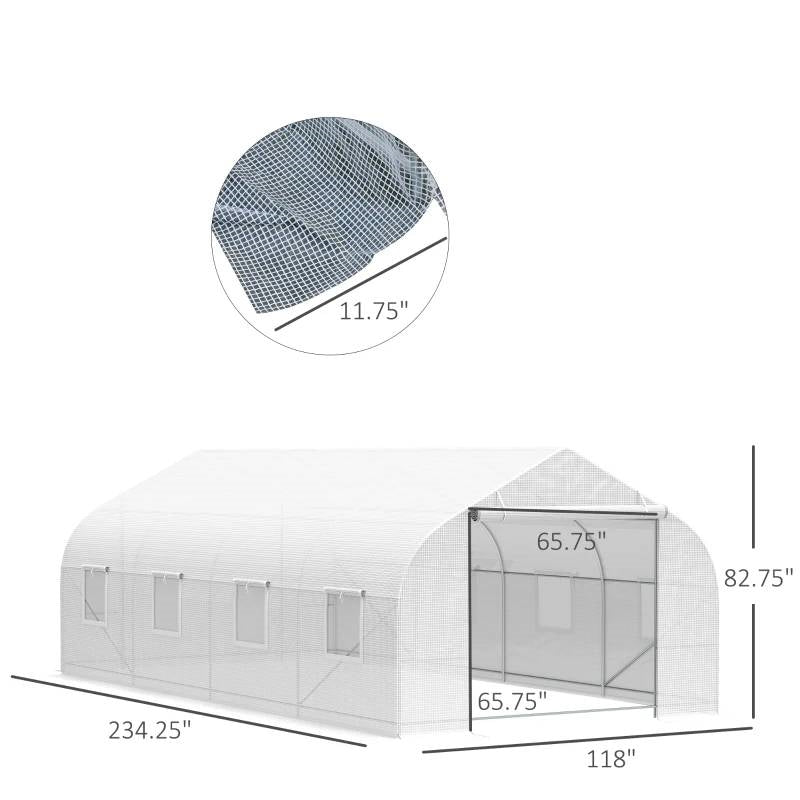 19.5 Ft x 9.8 Ft Outdoor Greenhouse w/ White PE Cover and Heavy Duty Steel Frame - Tampa Home & Garden Store