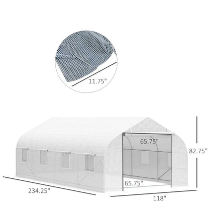 19.5 Ft x 9.8 Ft Outdoor Greenhouse w/ White PE Cover and Heavy Duty Steel Frame - Tampa Home & Garden Store