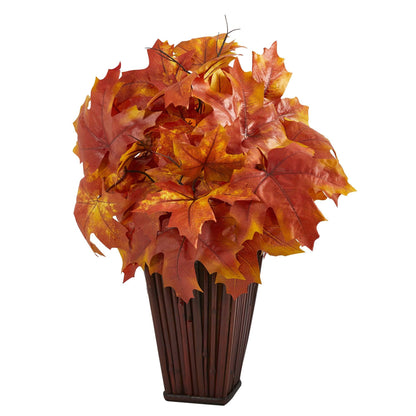 19” Autumn Maple Leaf Artificial Plant in Decorative Planter - Tampa Home & Garden Store