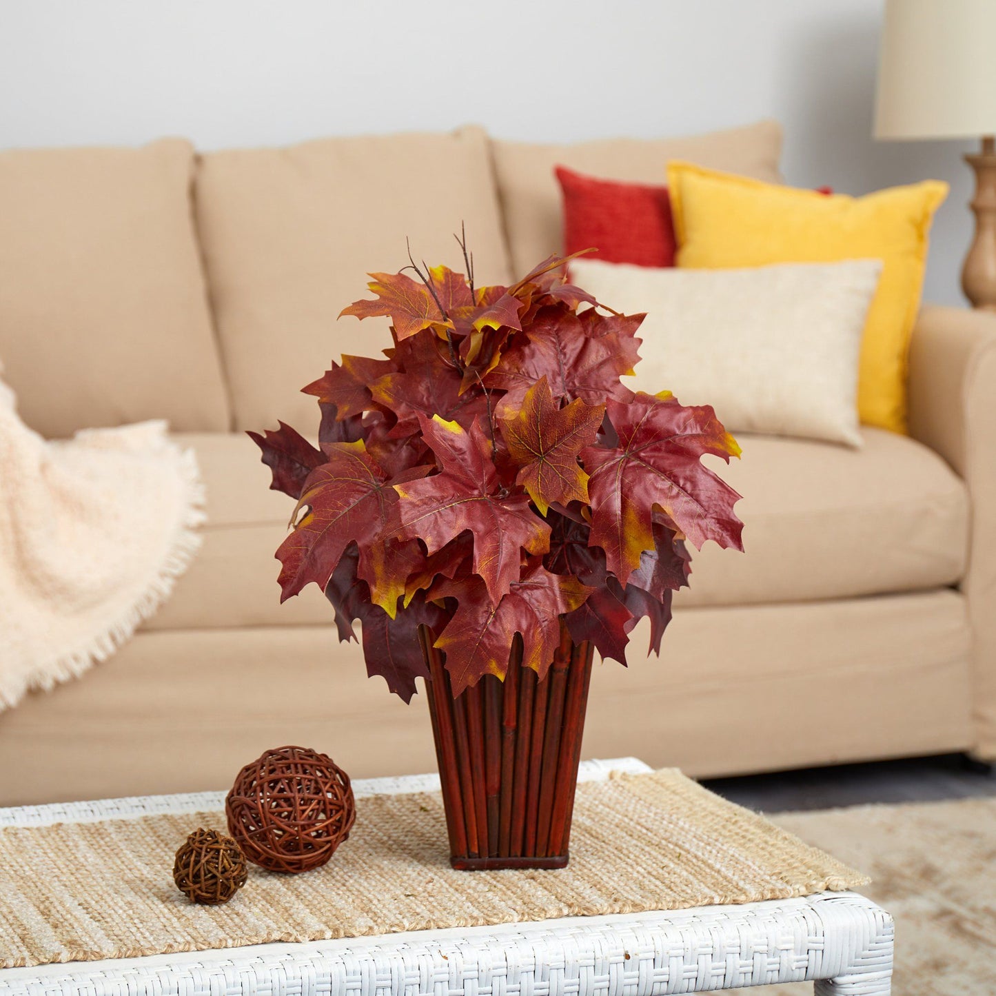 19” Autumn Maple Leaf Artificial Plant in Decorative Planter - Tampa Home & Garden Store