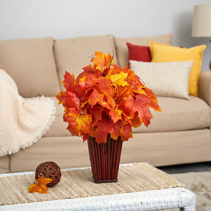 19” Autumn Maple Leaf Artificial Plant in Decorative Planter - Tampa Home & Garden Store