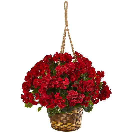 19” Geranium Hanging Basket Artificial Plant UV Resistant (Indoor/Outdoor) - Tampa Home & Garden Store