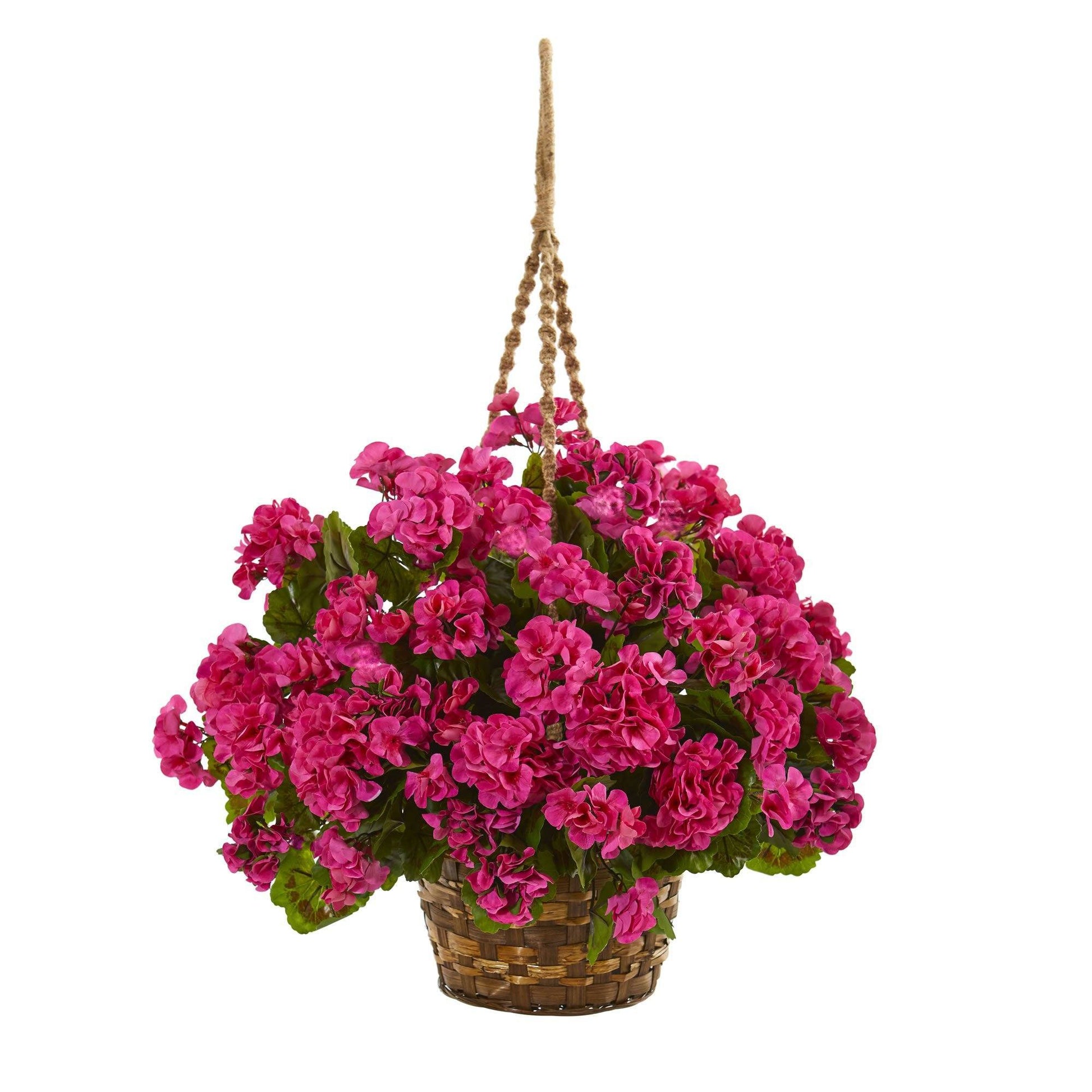 19” Geranium Hanging Basket Artificial Plant UV Resistant (Indoor/Outdoor) - Tampa Home & Garden Store