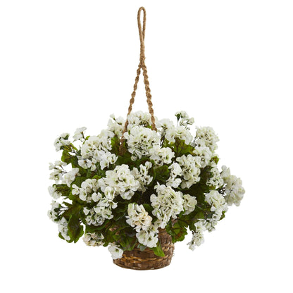 19” Geranium Hanging Basket Artificial Plant UV Resistant (Indoor/Outdoor) - Tampa Home & Garden Store