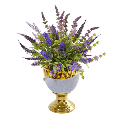 19” Lavender Artificial Arrangement in Decorative Urn - Tampa Home & Garden Store